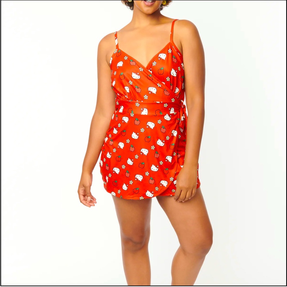 UNIQUE VINTAGE X HELLO KITTY RED APPLE LOTTIE WRAP ROMPER XL